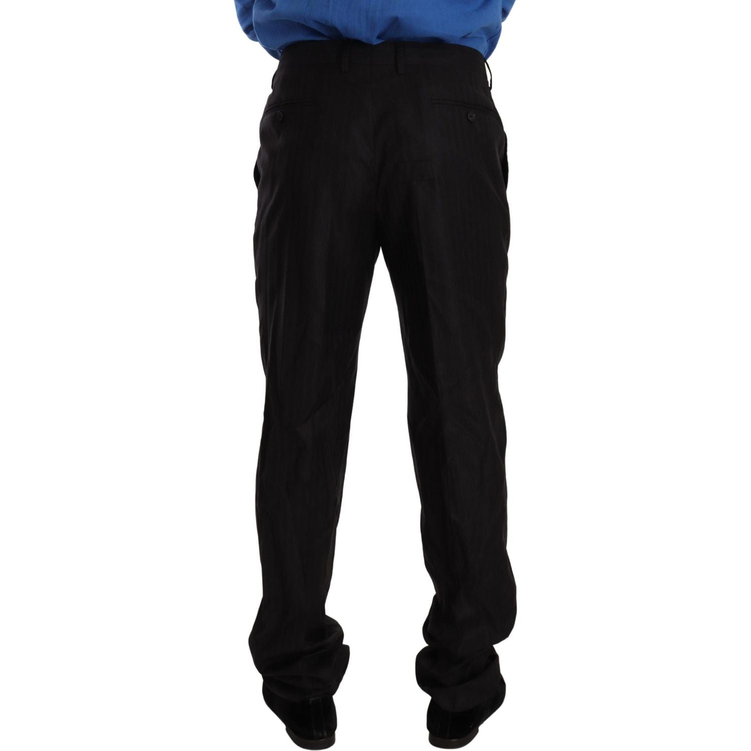 优雅条纹羊毛真丝正装裤