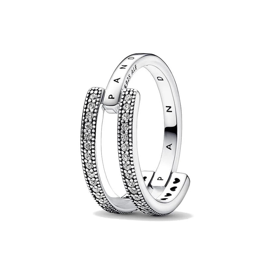 PANDORA JEWELS Mod. SIGNATURE LOGO & PAVE DOUBLE BAND - RING - Size 52 ***SPECIAL PRICE***-0