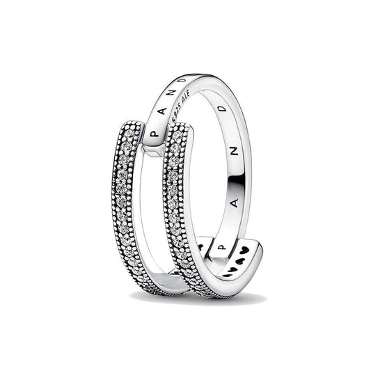 PANDORA JEWELS Mod. SIGNATURE LOGO & PAVE DOUBLE BAND - RING - Size 52 ***SPECIAL PRICE***-0