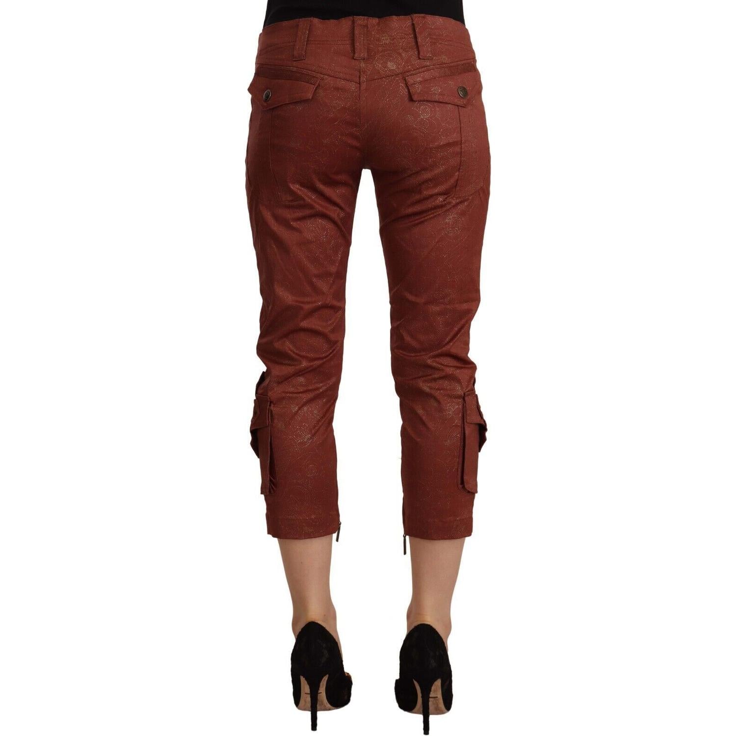 Just Cavalli Brown Lurex Mid Waist Cotton Cropped Capri Pants