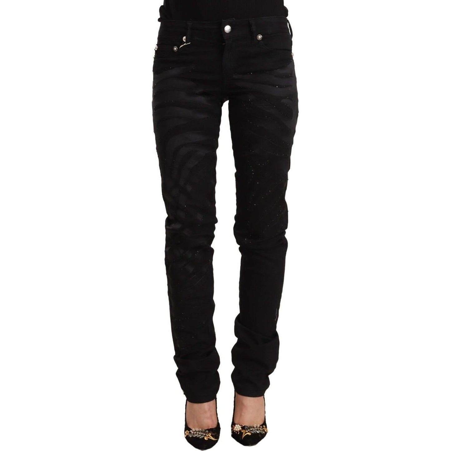 Just Cavalli Black Mid Waist Embellished Skinny Jeans PAN72207 - 26