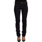 GF Ferre Black Mid Waist Cotton Denim Skinny Jeans