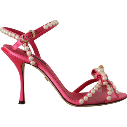 Dolce & Gabbana Pink Satin White Pearl Crystals Heels Shoes