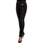 GF Ferre Black Washed Mid Waist Cotton Skinny Slim Fit Jeans