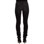 GF Ferre Black Washed Mid Waist Cotton Skinny Slim Fit Jeans