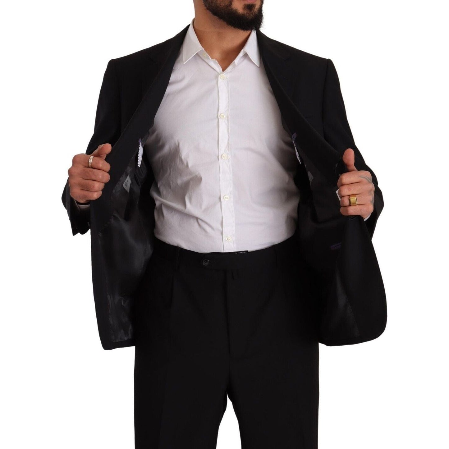 Domenico Tagliente Black Polyester Single Breasted Formal Suit