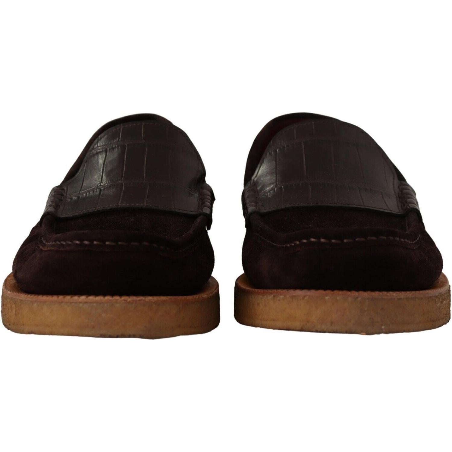 优雅棕色麂皮鳄鱼皮乐福鞋