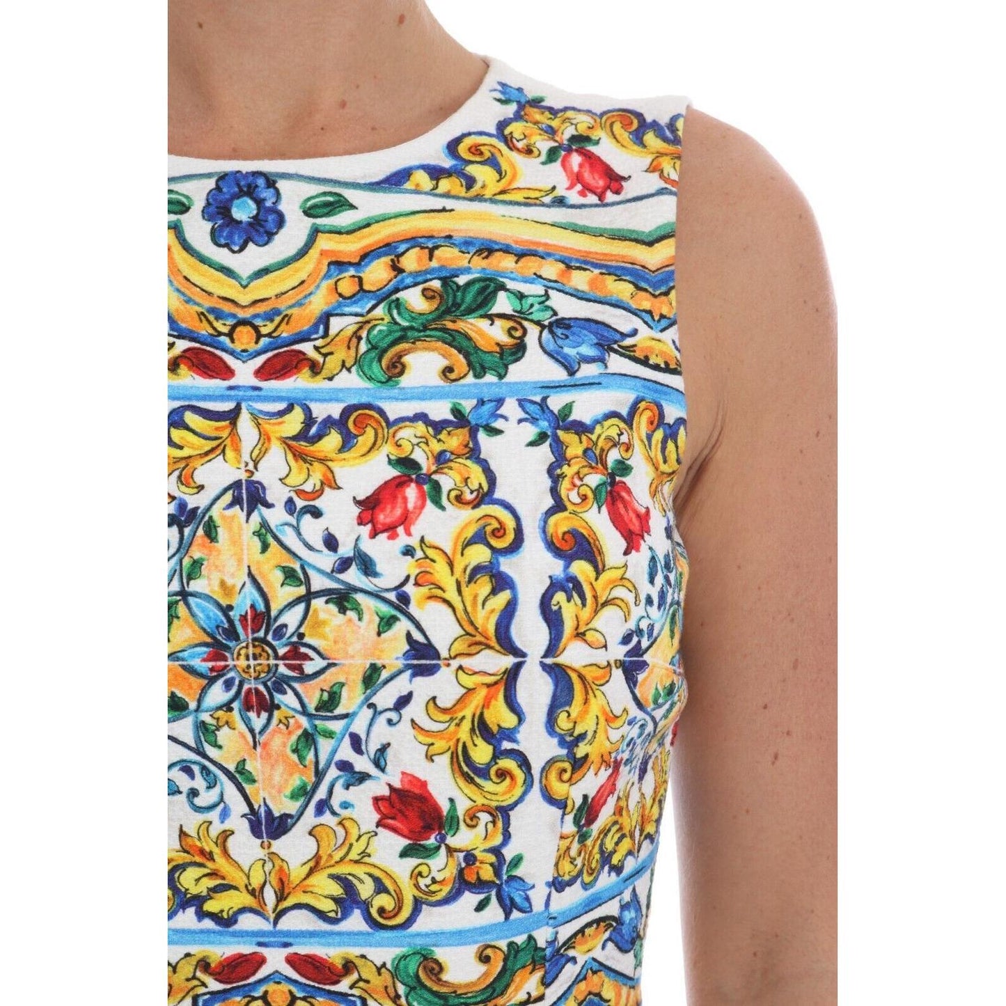Dolce & Gabbana White Majoilca Sleeveless Sheath A-line Dress