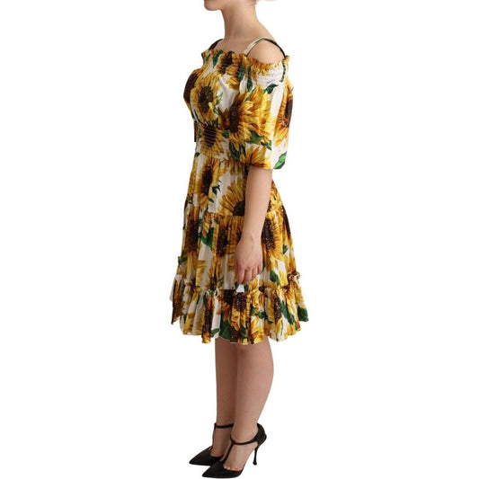 Dolce & Gabbana Elegant Sunflower Open Shoulder Dress Dolce & Gabbana