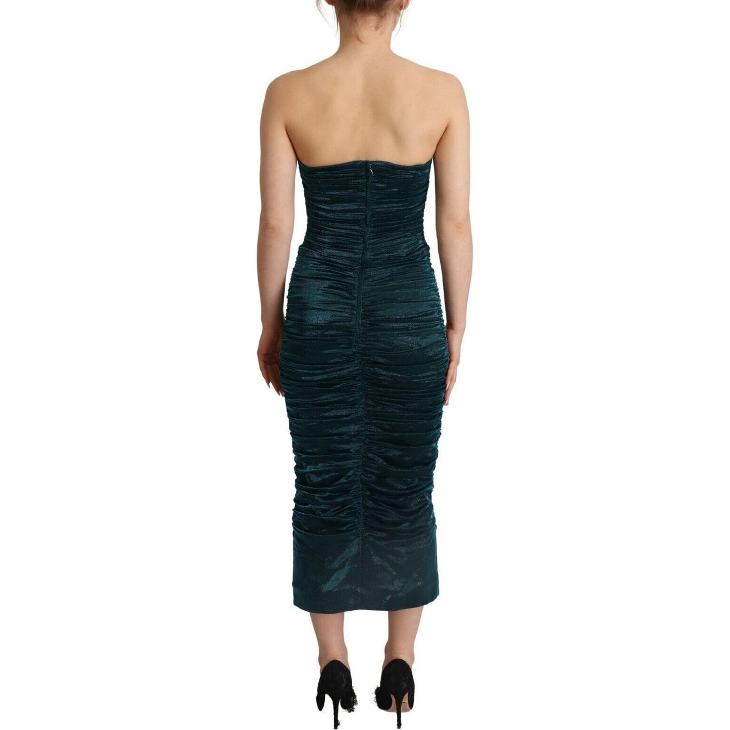 Dolce & Gabbana Turquoise Bustier Bodice Draped Midi Dress