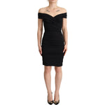 Dolce & Gabbana Bodycon Black Silk Off Shoulder Sheath Bodycon Dress