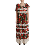 Dolce & Gabbana Multicolor Geranium Print Lace Long Maxi Dress
