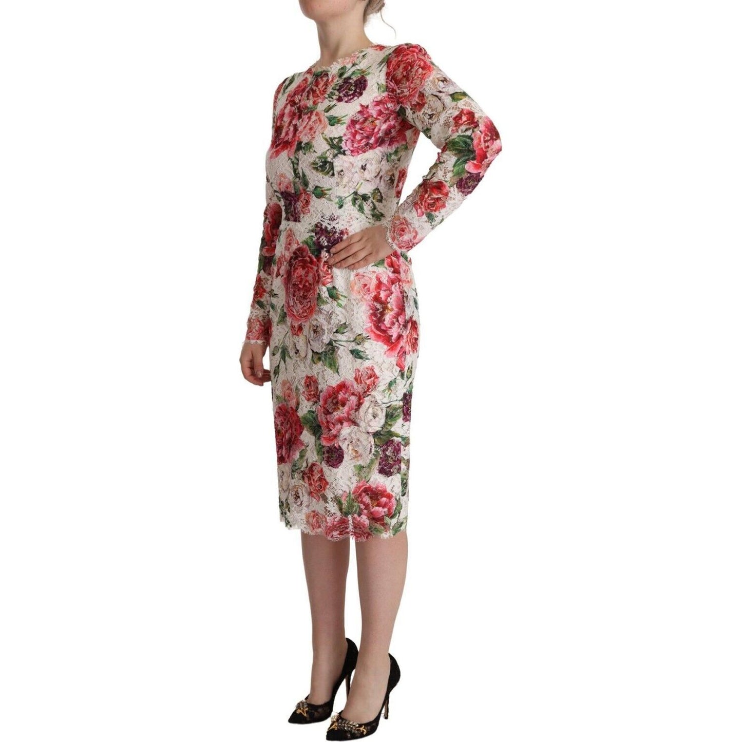 Dolce & Gabbana Elegant Sheath Lace Floral Midi Dress Dolce & Gabbana