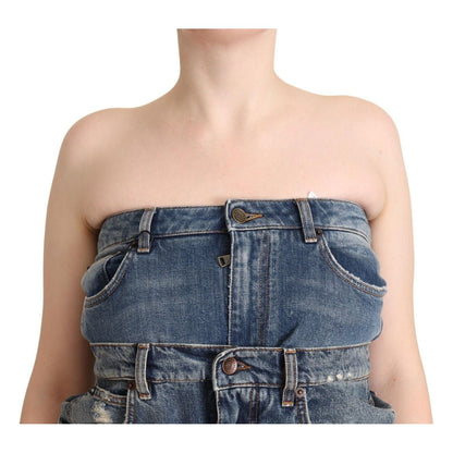 Dolce & Gabbana Dark Blue Cotton Strapless Denim Jumpsuit Dress