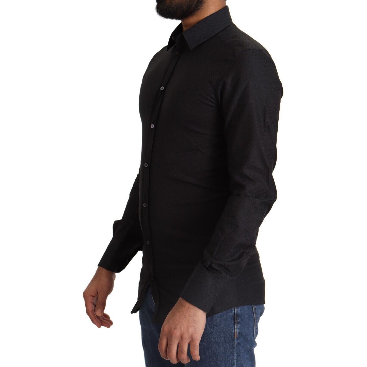 Dolce & Gabbana Black GOLD Cotton Slim Dress Formal Shirt