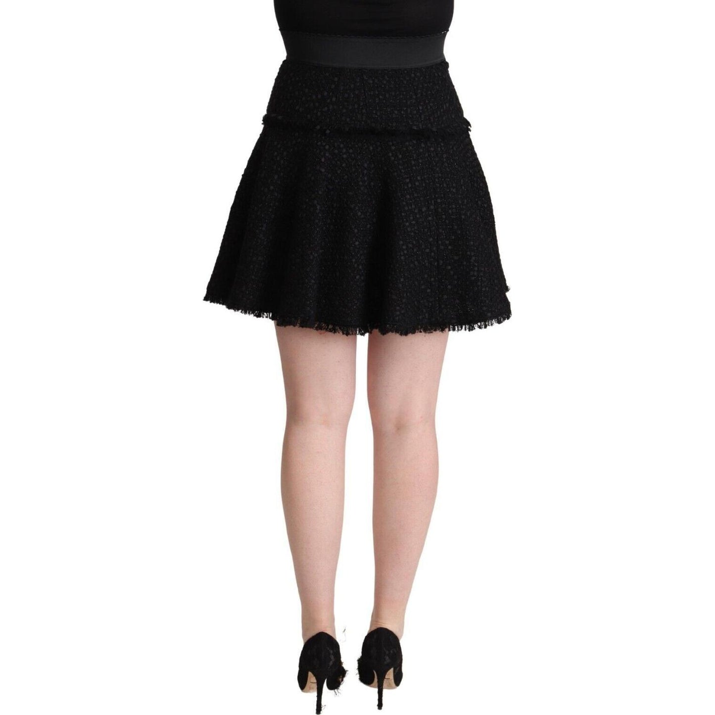 Dolce & Gabbana Black Knitted Nylon High Waist Mini A-line Skirt