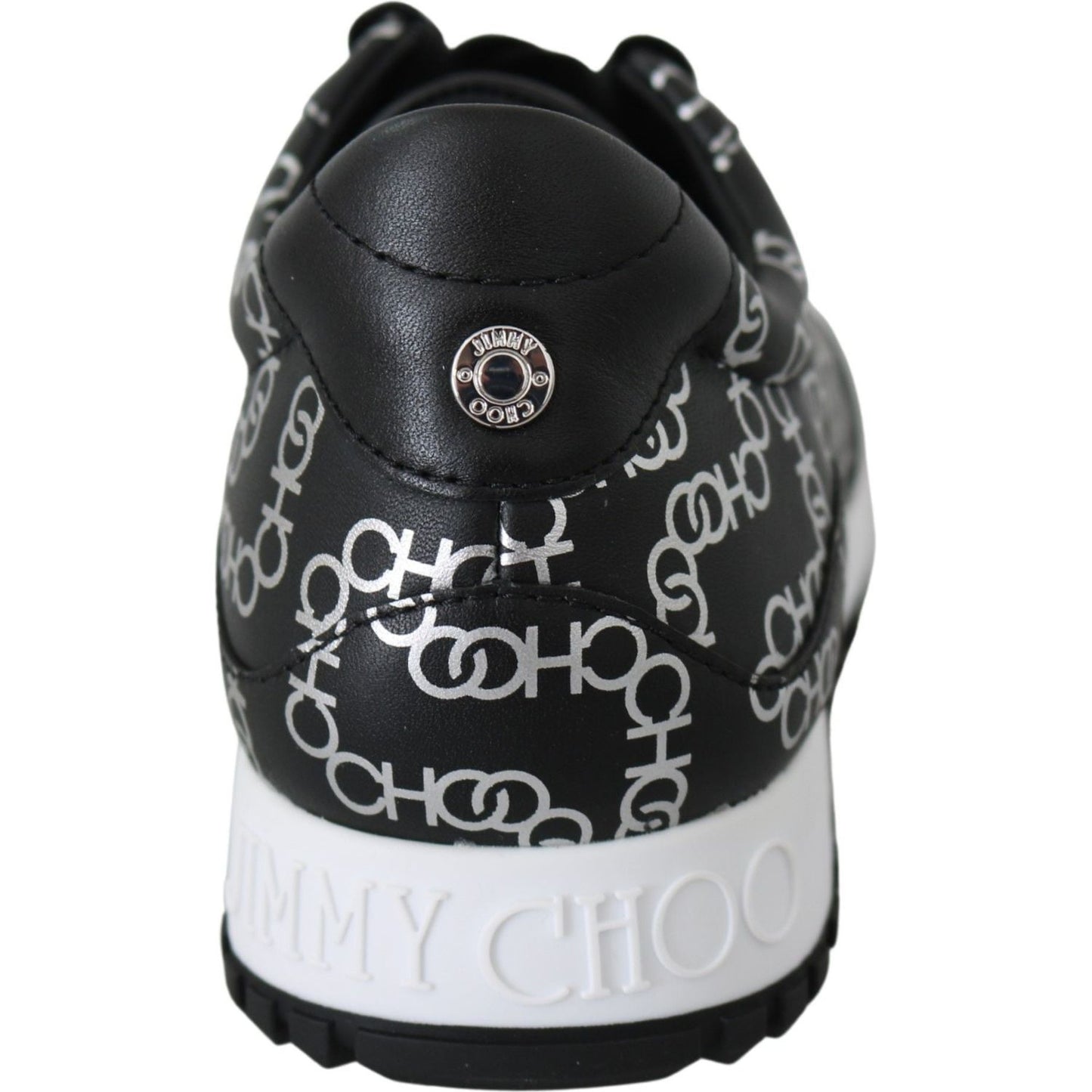 Jimmy Choo Elegant Black & Silver Leather Sneakers 194611097341