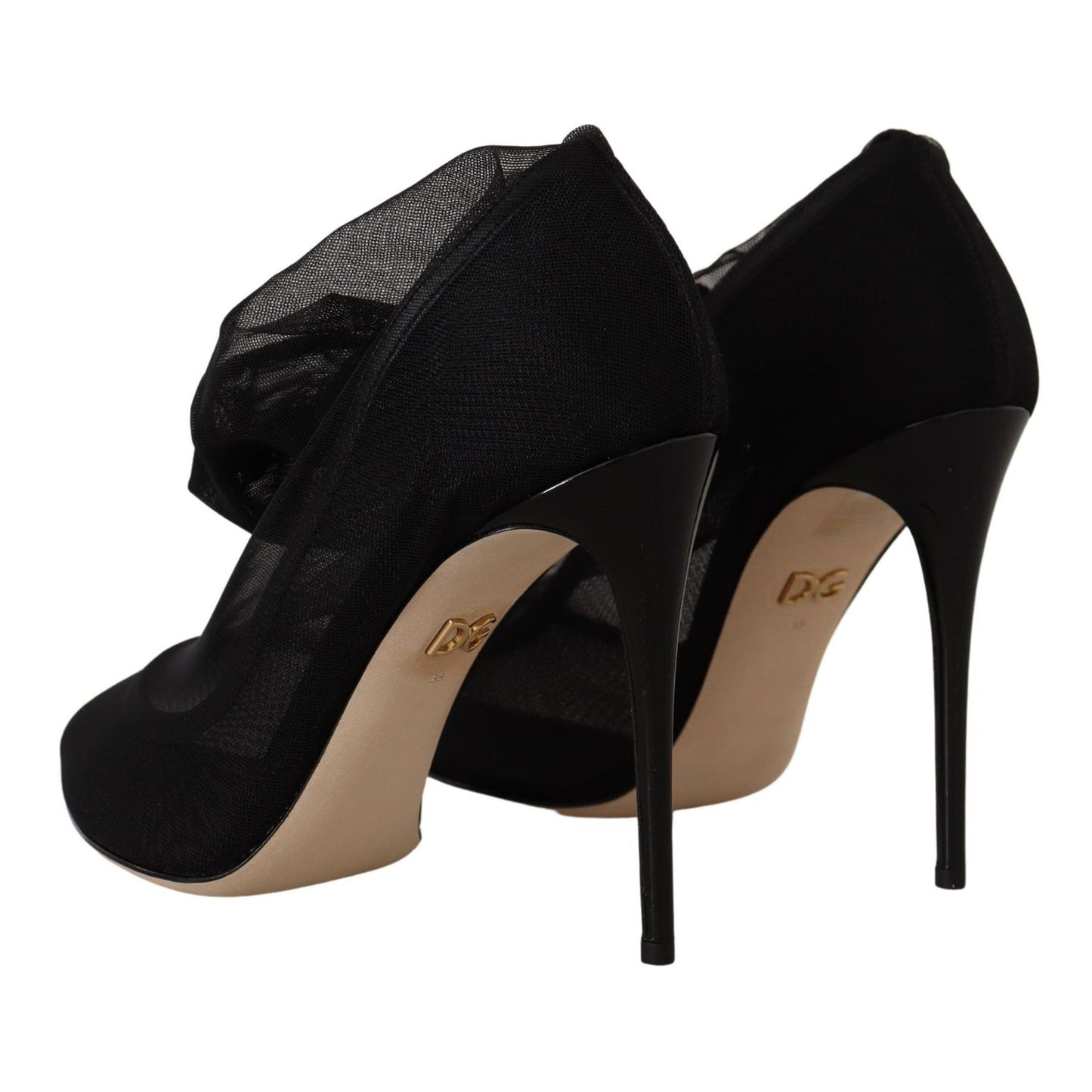 Dolce & Gabbana Black Stretch Tulle Stretch Boots Shoes