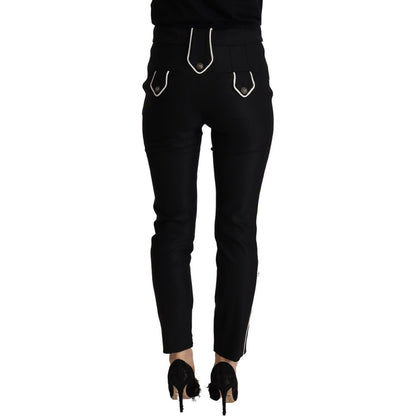 Dolce & Gabbana Black Mid Waist Button Embellished Slim Fit Pants