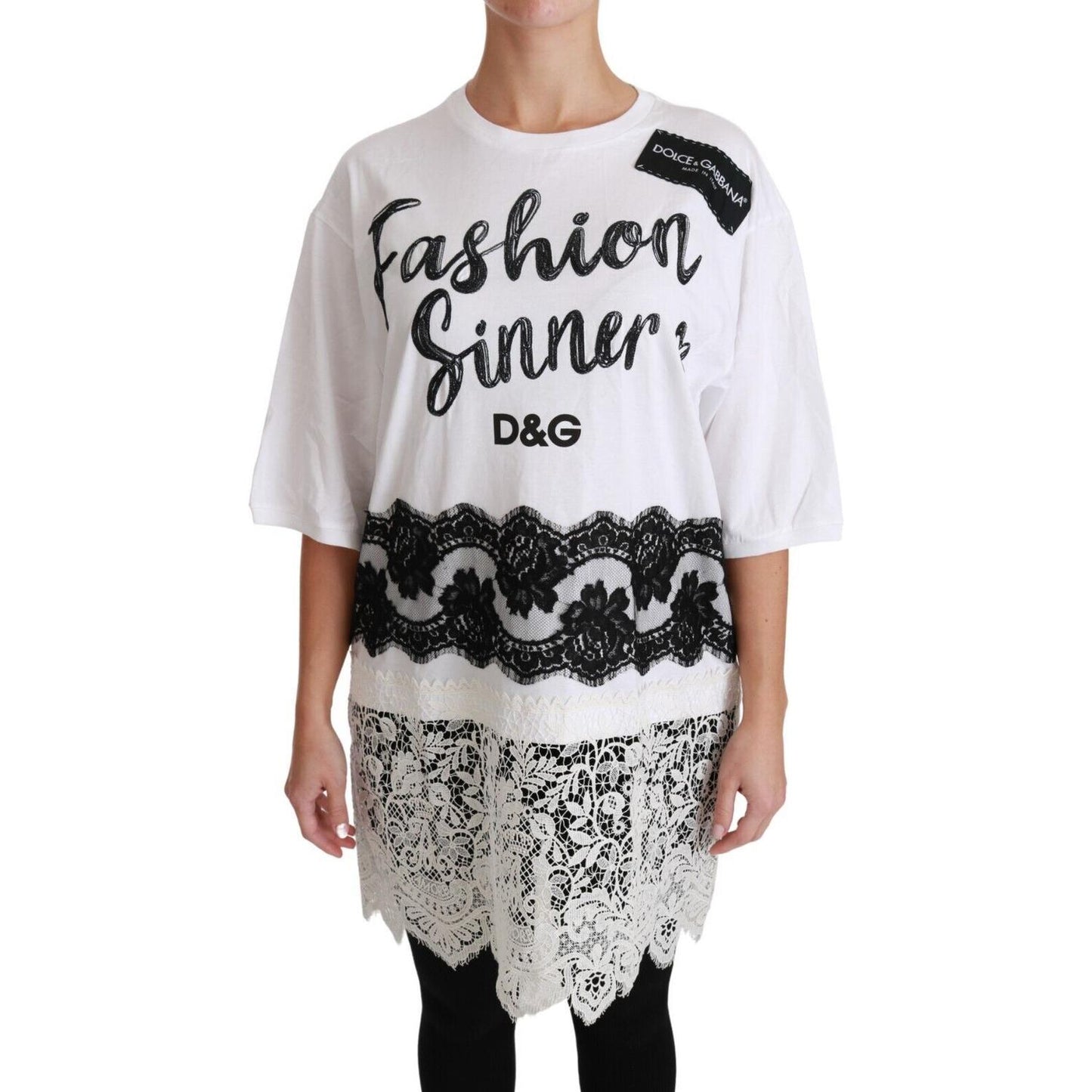 Dolce & Gabbana White Fashion Sinner Cotton Lace T-shirt Top