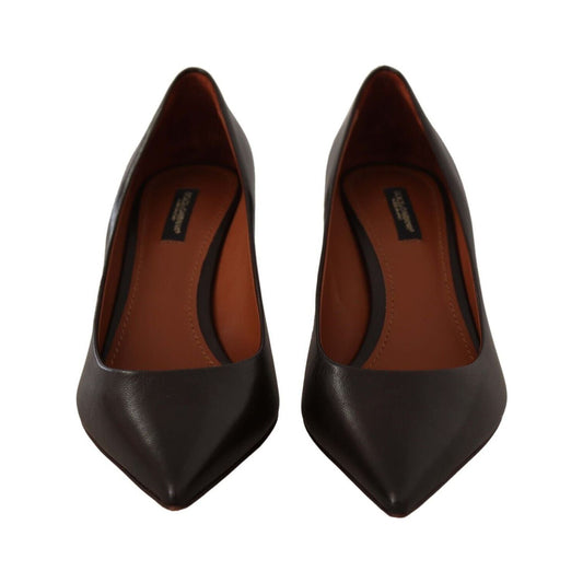 Dolce & Gabbana Elegant Brown Leather Heels Pumps Dolce & Gabbana