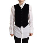 Dolce & Gabbana Black V-neck Leopard Corduroy Button Vest Top