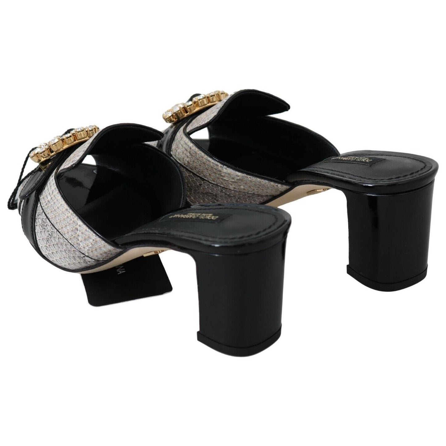 Dolce & Gabbana Black Gray Exotic Leather Crystals Sandals Shoes
