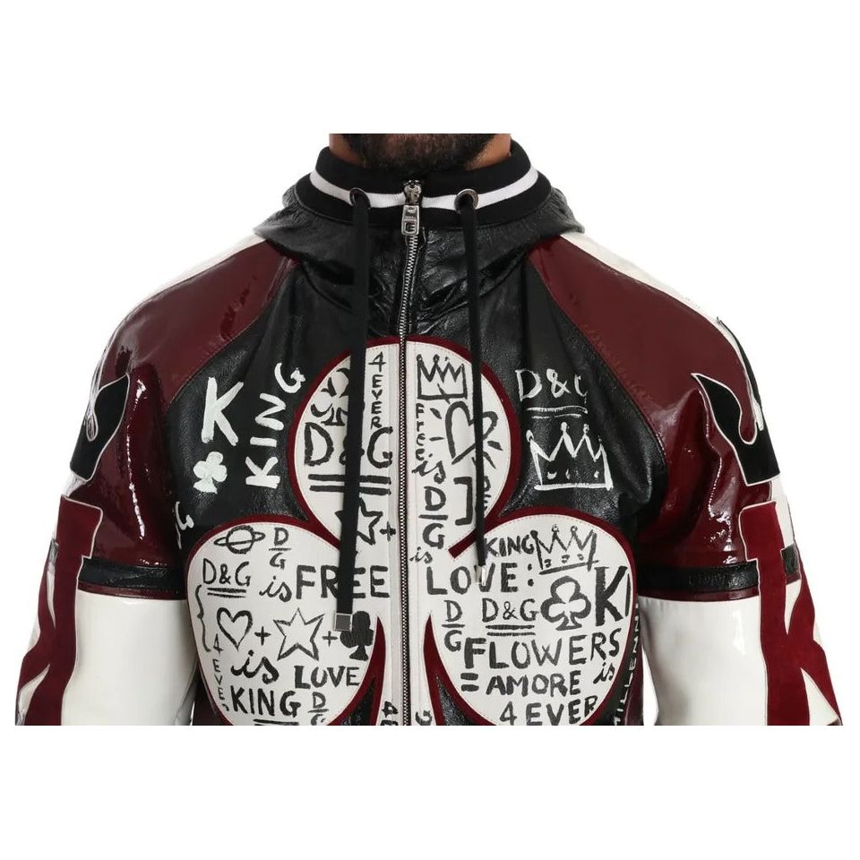 Dolce & Gabbana Black Bordeaux Hooded Leather DG King of Love Jacket black-bordeaux-hooded-leather-dg-king-of-love-jacket