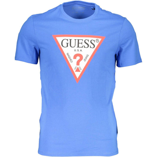 Guess Jeans Slim Fit Blue Cotton Tee with Logo Print Guess Jeans