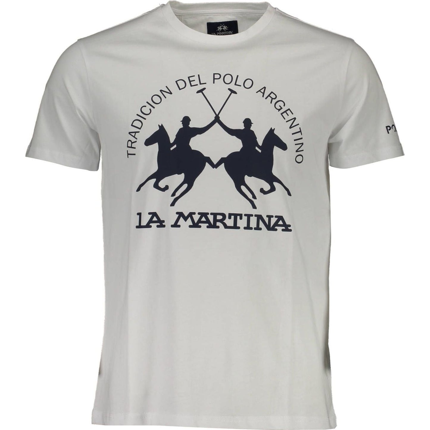 La Martina Crisp White Cotton Crew Neck Tee with Logo Print La Martina