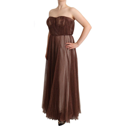 Dolce & Gabbana Elegant Metallic Bronze Long Gown Dolce & Gabbana