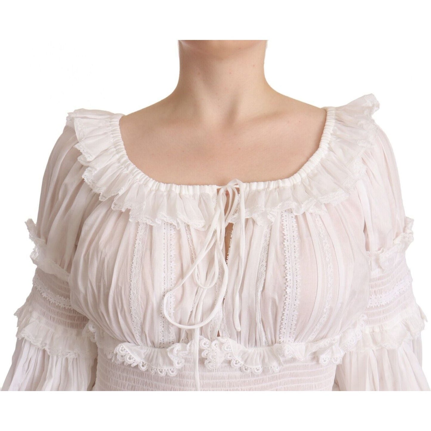 Dolce & Gabbana Elegant Off-Shoulder Ruffled Dress in White Dolce & Gabbana