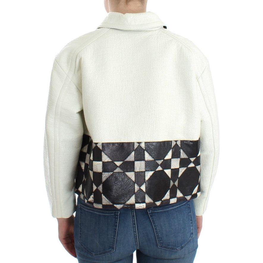 Andrea Pompilio White Black Cropped Leather Jacket Coats & Jackets