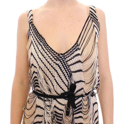 Alice Palmer Black Chainette Knit Striped Assymetrical Dress Dresses