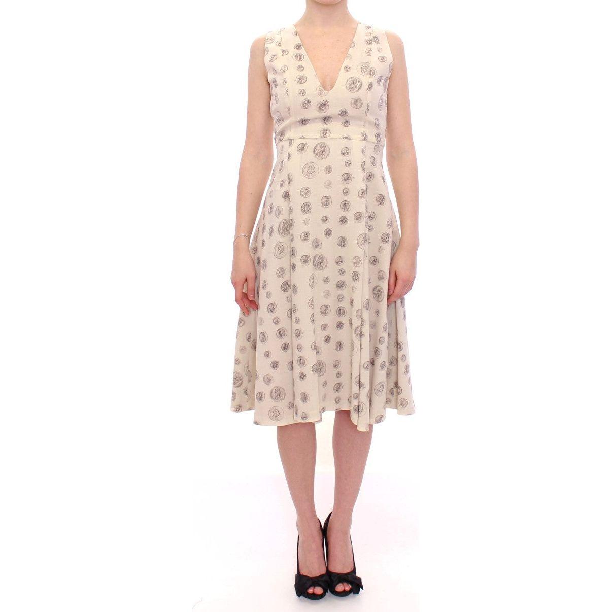 Andrea Incontri White Printed Shift V-neck Sheath Dress