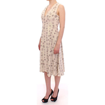 Andrea Incontri White Printed Shift V-neck Sheath Dress