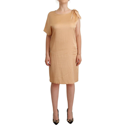 Moschino Elegant One-Sleeve Beige Shift Dress Moschino