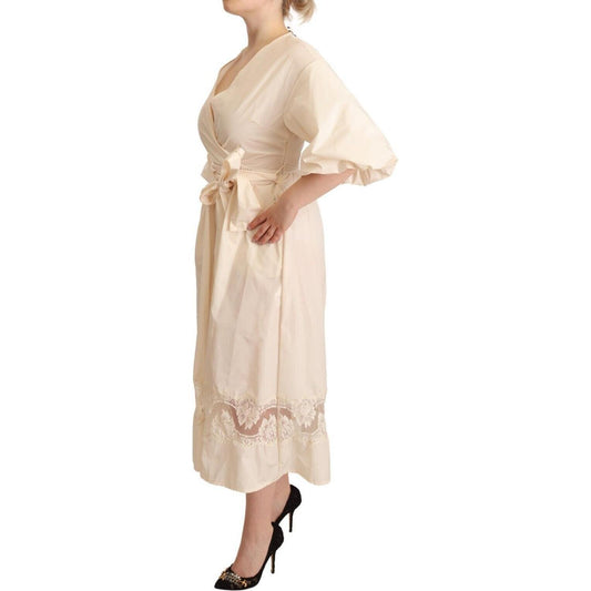 PINK MEMORIES Off White Short Sleeves Maxi A-line Wrap Dress DR28418 - 42