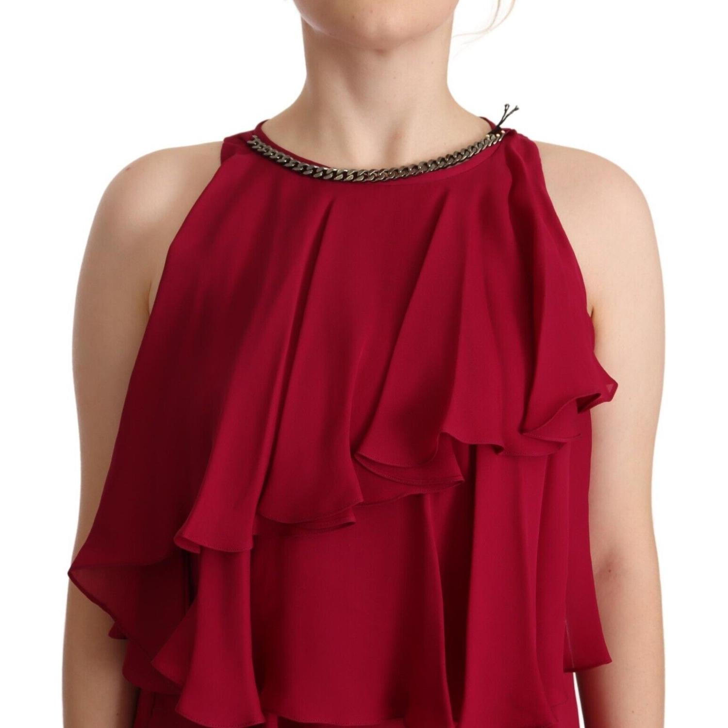 优雅真丝无袖荷叶边长裙