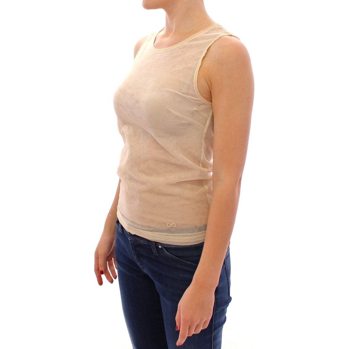 Dolce & Gabbana Beige Sleeveless Cotton Top Tank Blouse