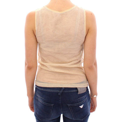Dolce & Gabbana Beige Sleeveless Cotton Top Tank Blouse