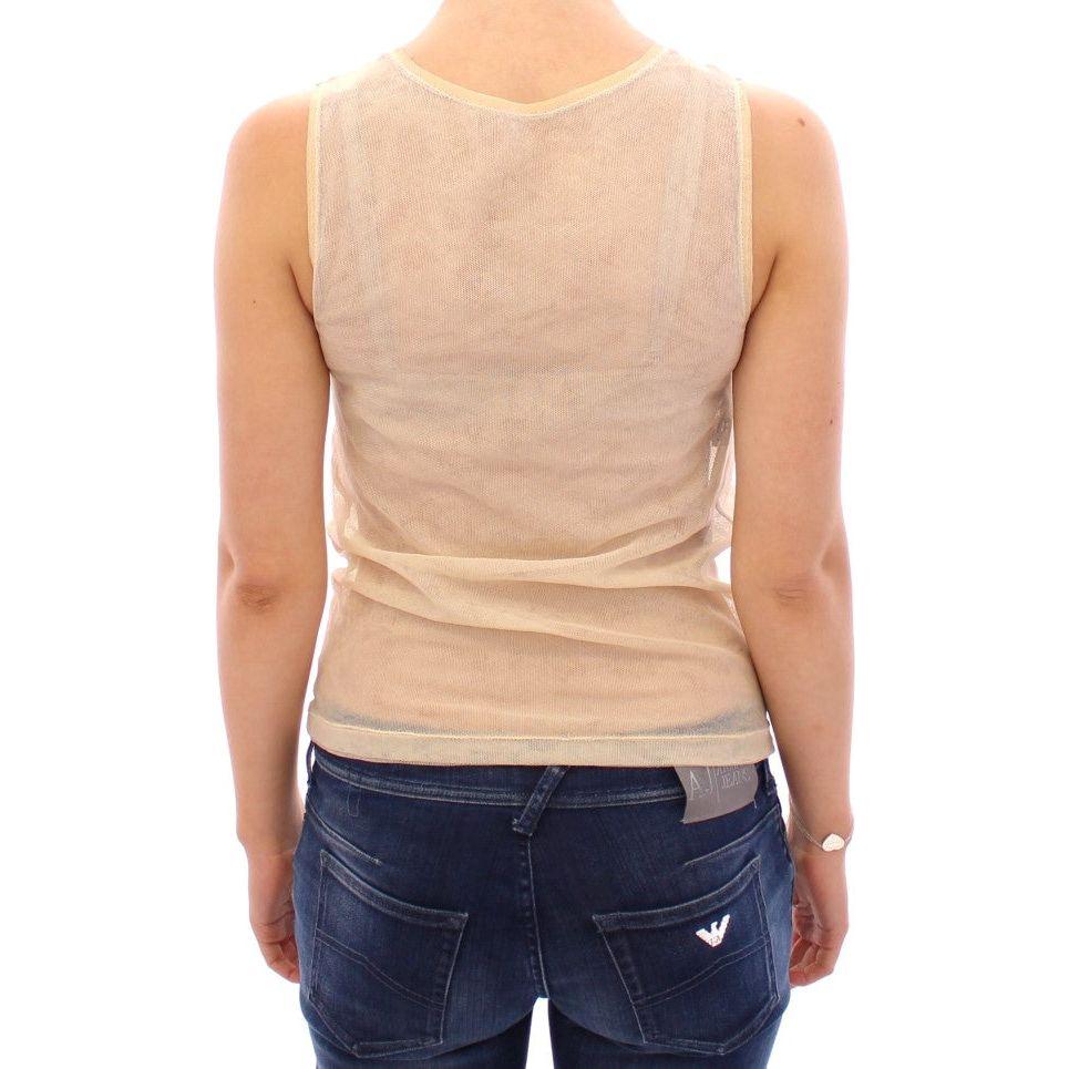 Dolce & Gabbana Beige Sleeveless Cotton Top Tank Blouse
