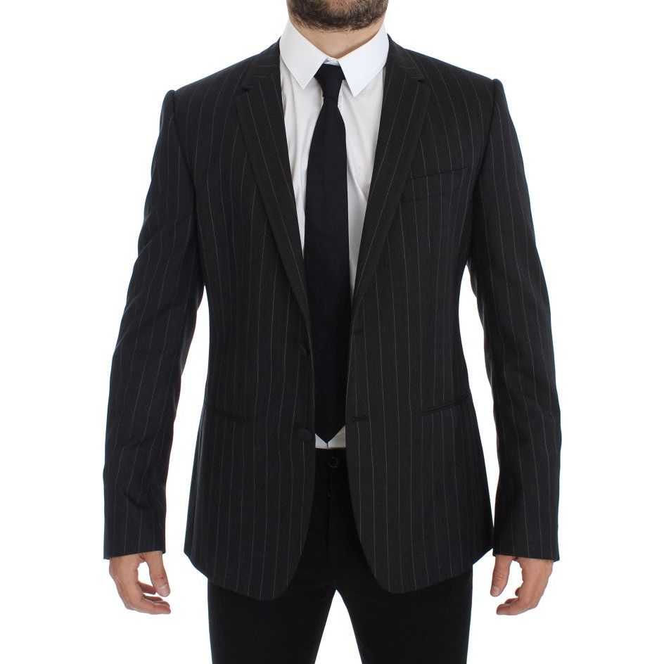 Dolce & Gabbana Chic Gray Striped Wool Blazer Jacket gray-striped-slim-fit-wool-blazer