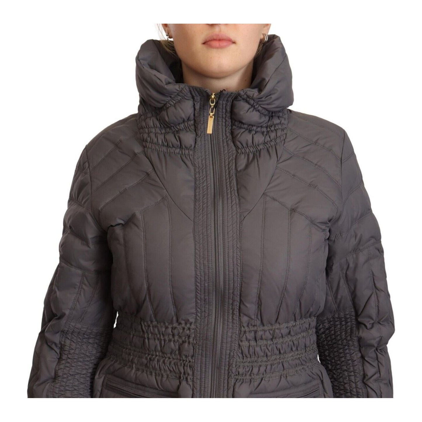 Roccobarocco Gray Quilted Long Sleeves Logo Patch Full Zip Jacket JKT3148 - 46