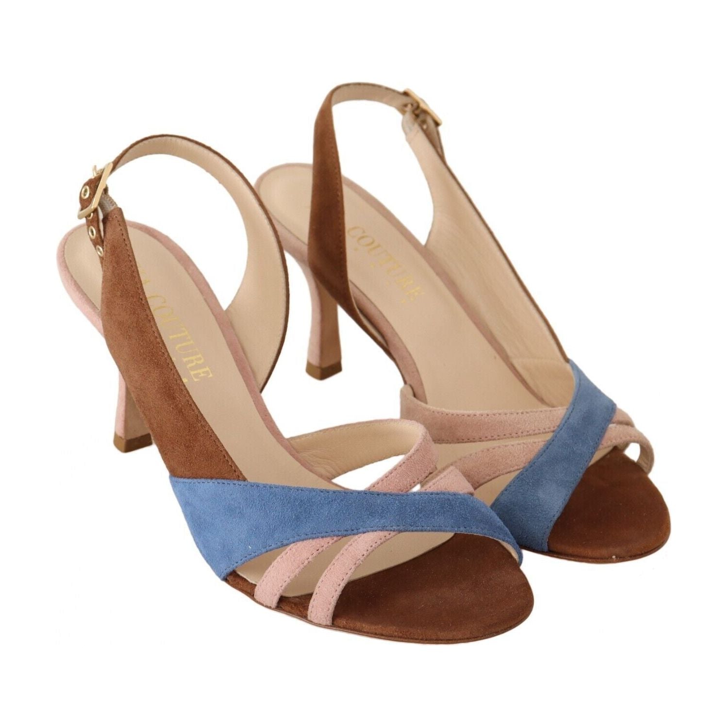 时尚多色绒面革露跟高跟凉鞋