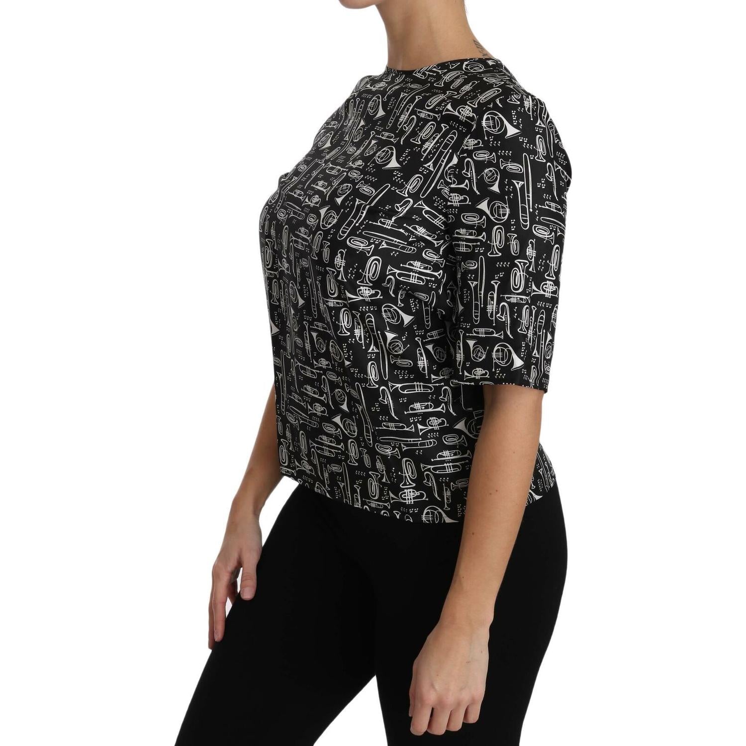 精致喇叭印花真丝上衣