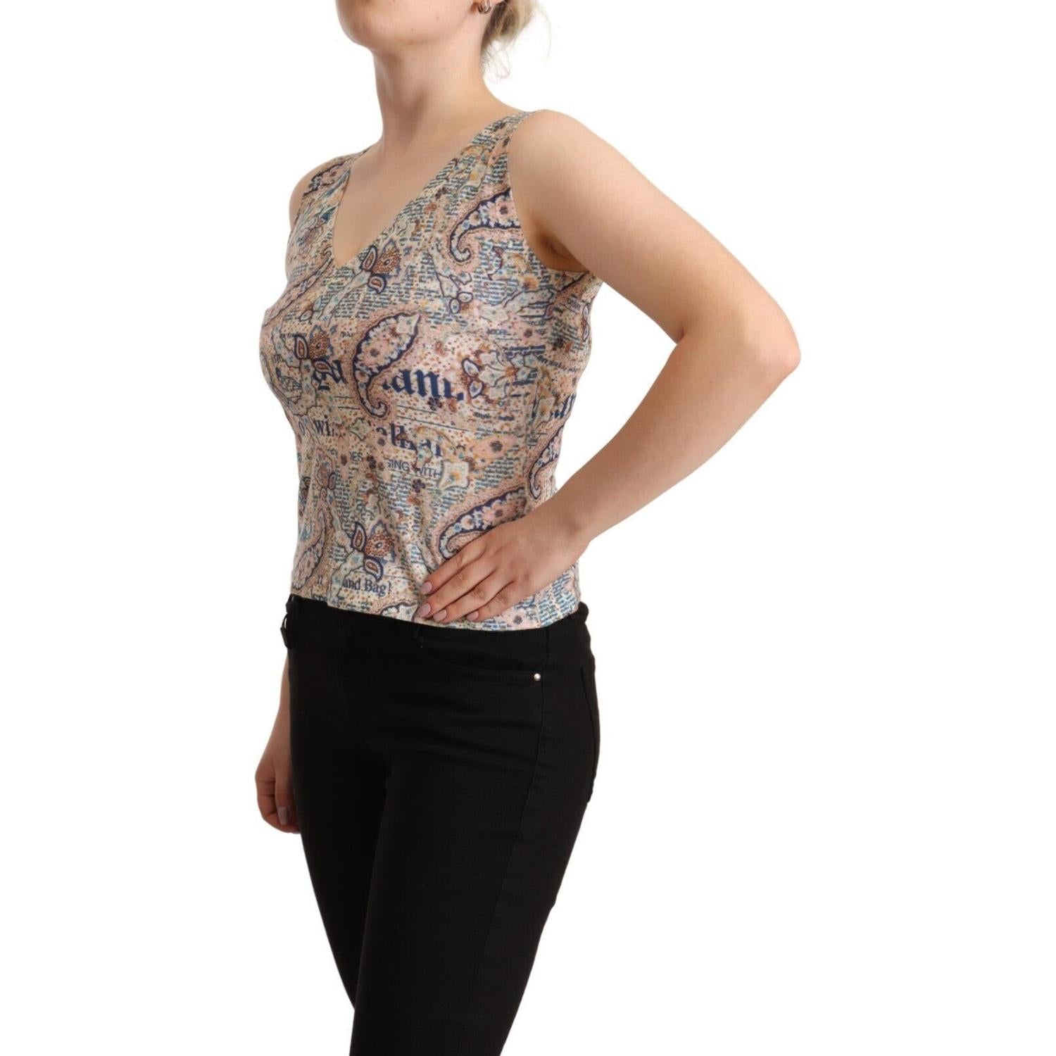 بلوزة بدون أكمام بفتحة رقبة على شكل حرف V من جون جاليانو متعددة الألوان من القطن