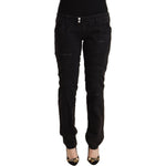 CYCLE Black Cotton Distressed Low Waist Slim Fit Denim Jeans
