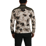 Dolce & Gabbana Green Beige Floral Cotton Stretch Exclusive Shirt