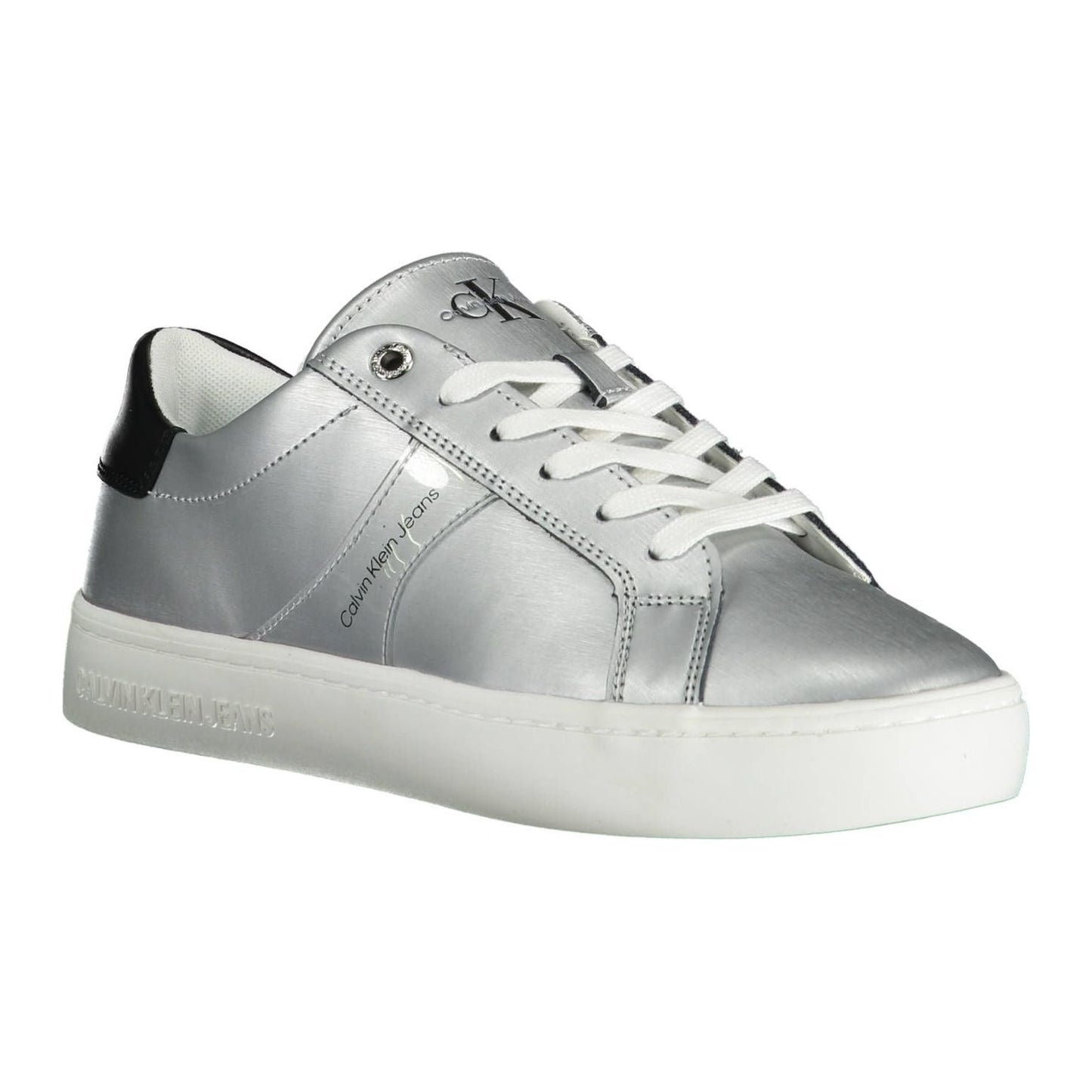 Calvin Klein Elegant Silver Laced Sneakers with Contrasting Sole Calvin Klein